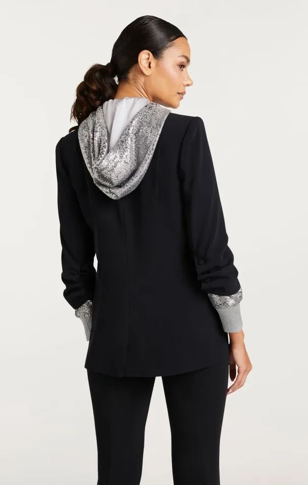 Cinq Sept Sequin Hooded Khloe Blazer Blacksilver Women Blazers