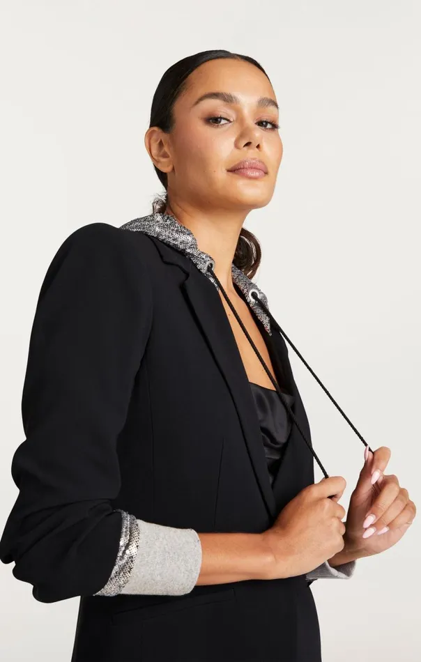 Cinq Sept Sequin Hooded Khloe Blazer Blacksilver Women Blazers