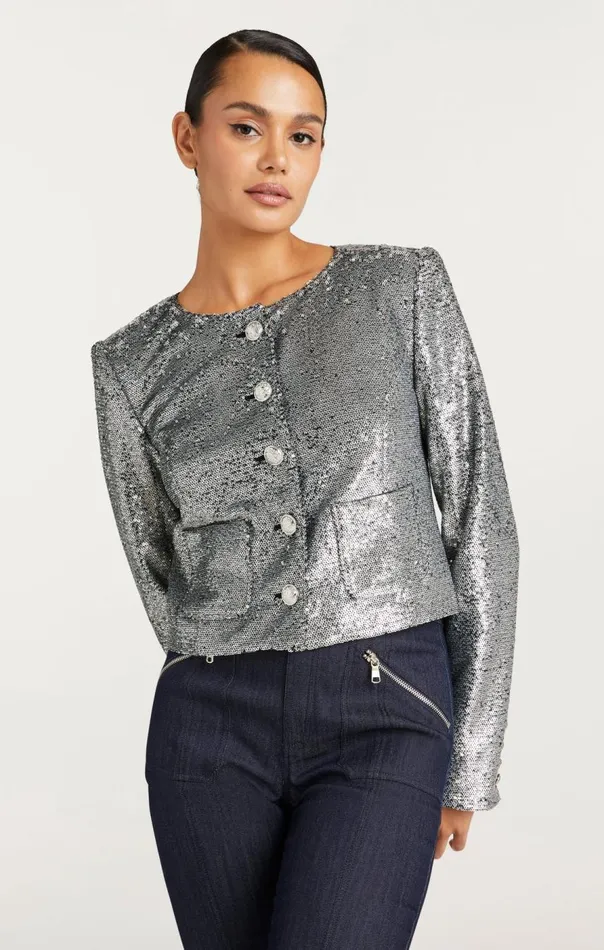 Cinq Sept Sequin Randi Jacket Silver Women Jackets