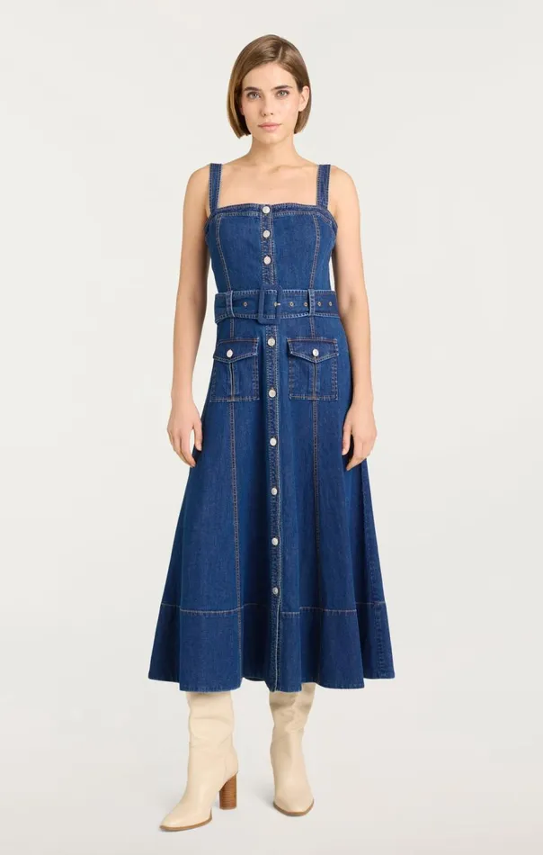 Cinq Sept Vega Dress Mediumwash Women Midi