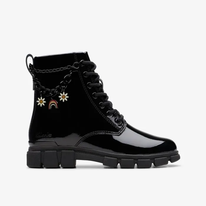 Clarks Boots Evyn Charm Older Black Patent 8211 Kids