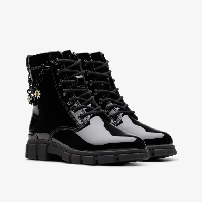 Clarks Boots Evyn Charm Older Black Patent 8211 Kids