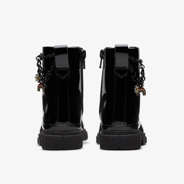 Clarks Boots Evyn Charm Older Black Patent 8211 Kids