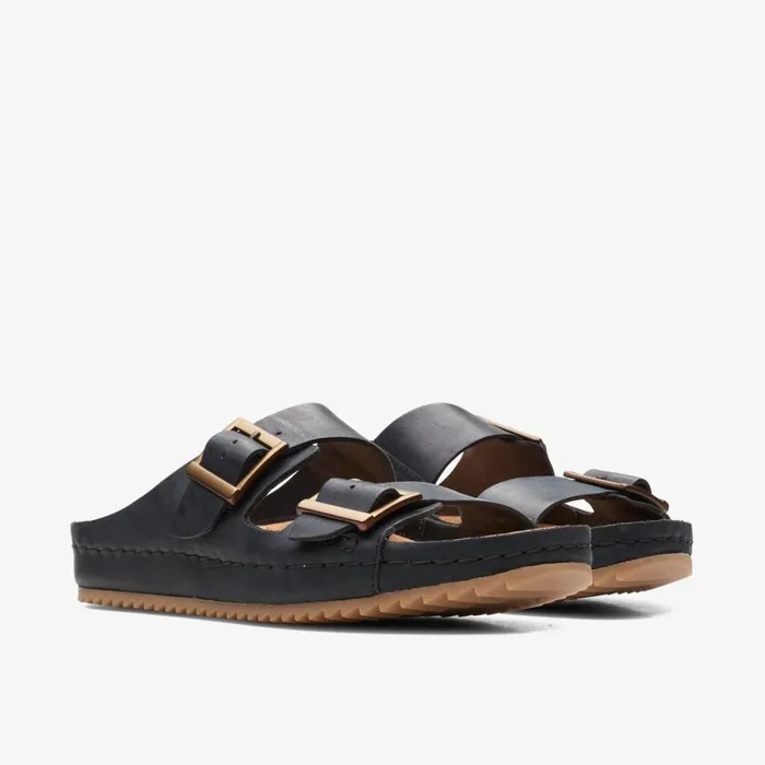 Clarks Flat Sandals Brookleigh Sun Black Leather 8211 Women