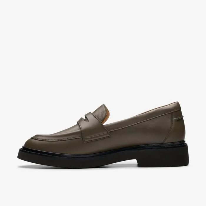 Clarks Flat Shoes Splend Edge Dark Olive Leather 8211 Women