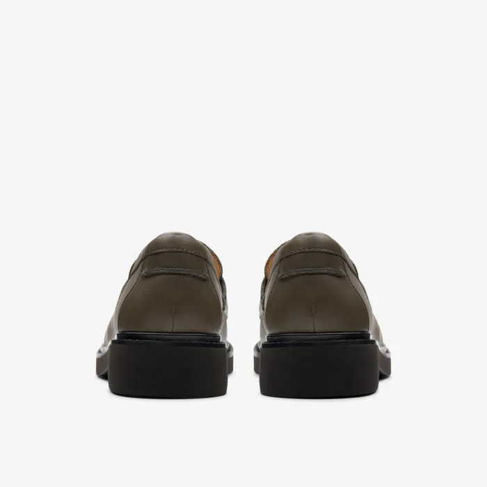 Clarks Flat Shoes Splend Edge Dark Olive Leather 8211 Women
