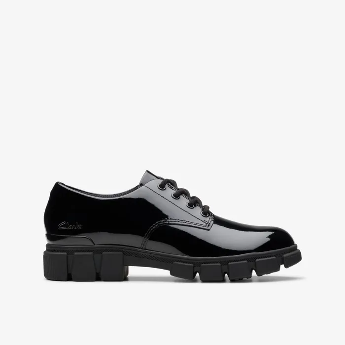 Clarks School Shoes Evyn Lace Black Patent 8211 Kids