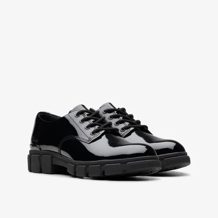 Clarks School Shoes Evyn Lace Black Patent 8211 Kids