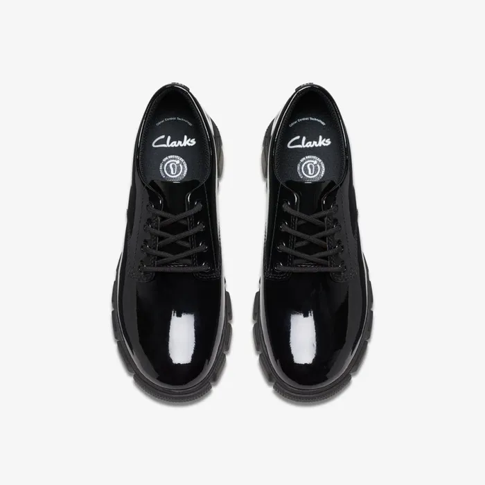 Clarks School Shoes Evyn Lace Black Patent 8211 Kids