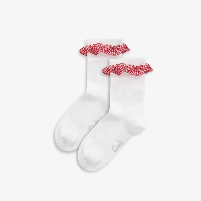 Clarks Socks and Tights Gingham Socks 2 Pack Red Size 12535 Whitered 8211 Kids