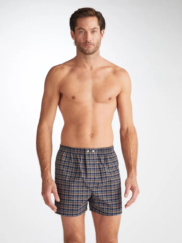 Classic Fit Boxer Shorts Men Derek Rose Classic Fit Boxers Barker 37 Cotton Navy