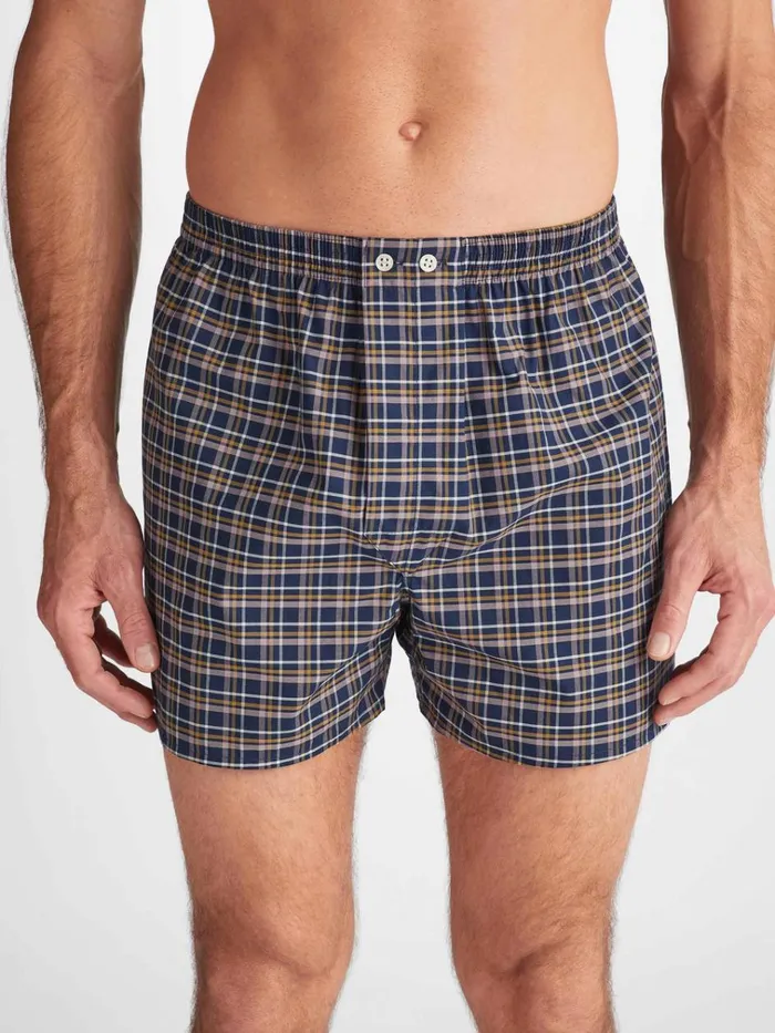 Classic Fit Boxer Shorts Men Derek Rose Classic Fit Boxers Barker 37 Cotton Navy