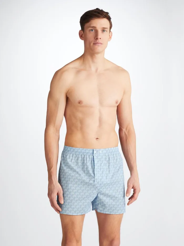 Classic Fit Boxer Shorts Men Derek Rose Classic Fit Boxers Ledbury 72 Cotton Batiste Blue