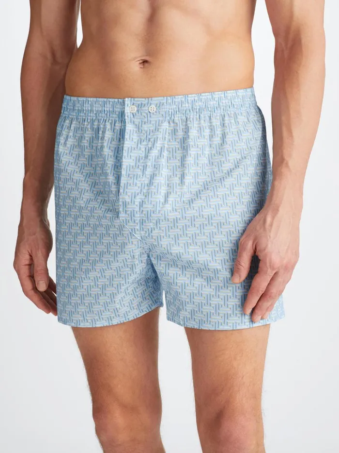 Classic Fit Boxer Shorts Men Derek Rose Classic Fit Boxers Ledbury 72 Cotton Batiste Blue