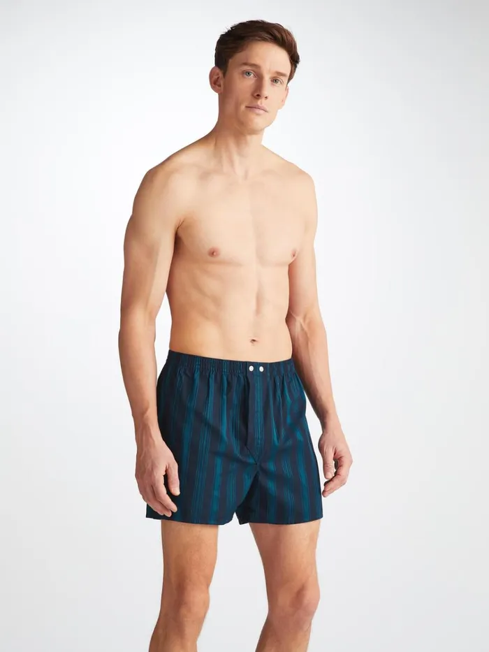Classic Fit Boxer Shorts Men Derek Rose Classic Fit Boxers Royal 222 Cotton Navy
