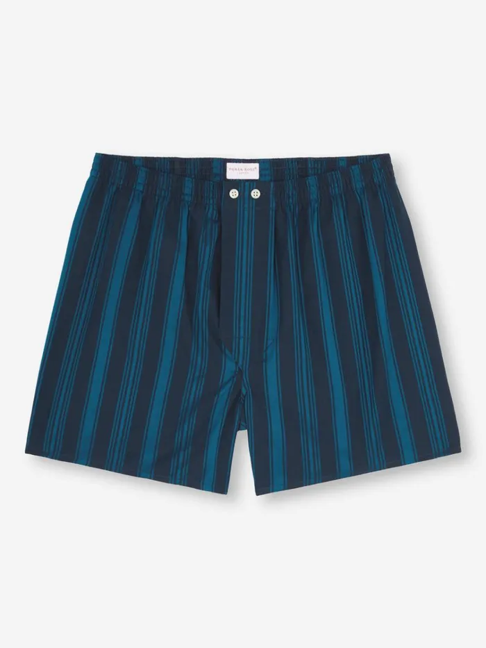 Classic Fit Boxer Shorts Men Derek Rose Classic Fit Boxers Royal 222 Cotton Navy