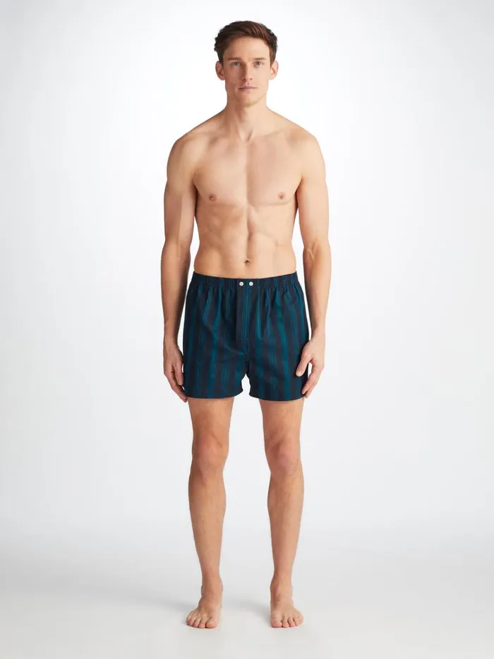 Classic Fit Boxer Shorts Men Derek Rose Classic Fit Boxers Royal 222 Cotton Navy
