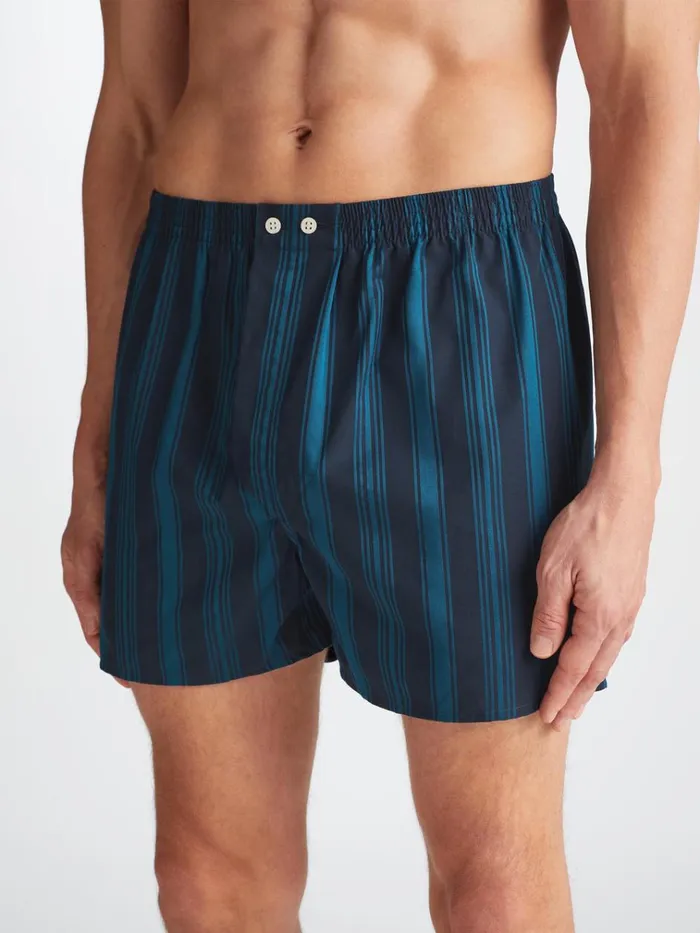 Classic Fit Boxer Shorts Men Derek Rose Classic Fit Boxers Royal 222 Cotton Navy
