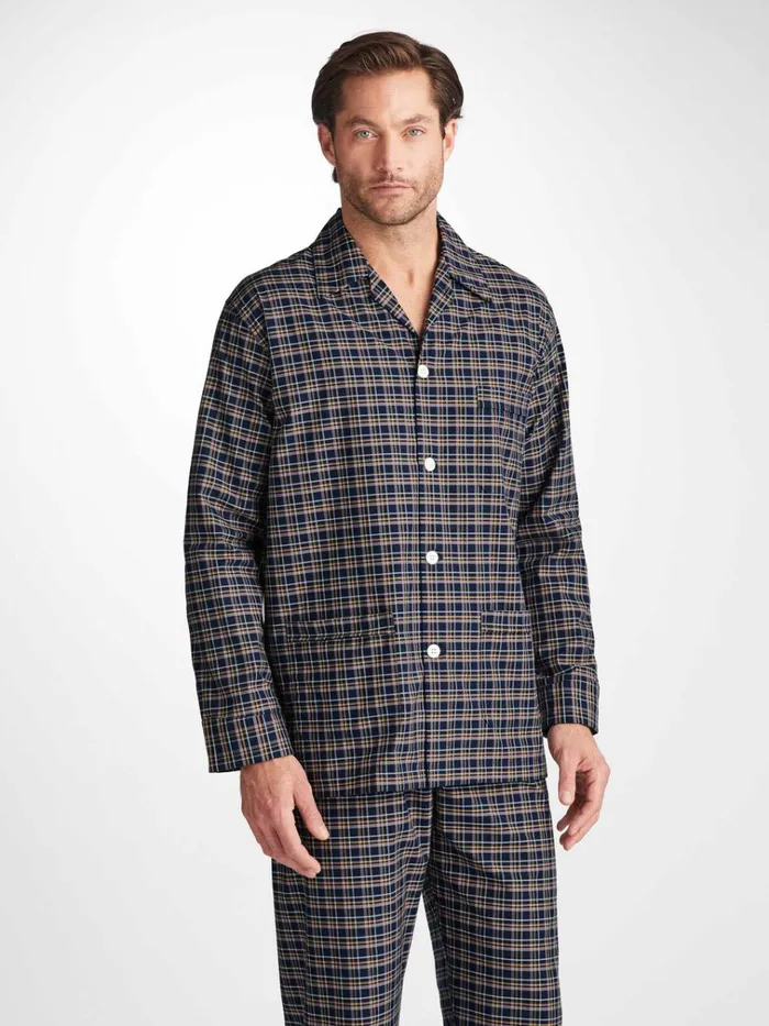 Classic Fit Pajamas Men Derek Rose Classic Fit Pajamas Barker 37 Cotton Navy