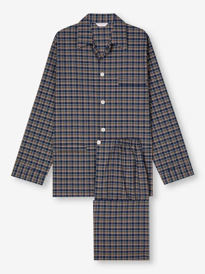 Classic Fit Pajamas Men Derek Rose Classic Fit Pajamas Barker 37 Cotton Navy