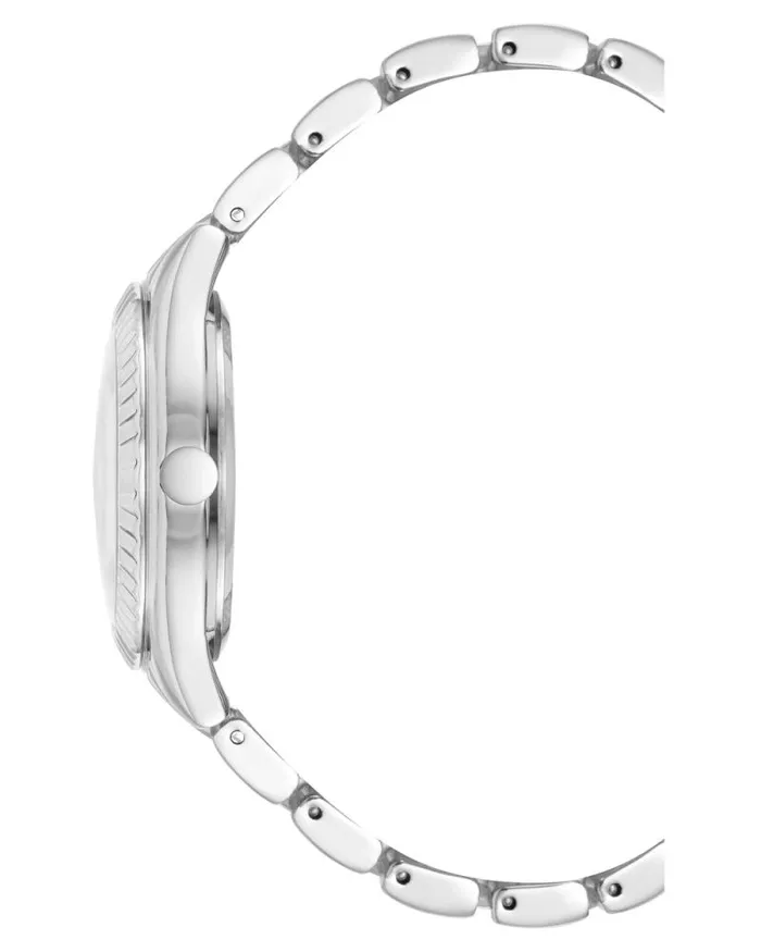 Coin Edge Bezel Watch Silver Women Nine West Straps