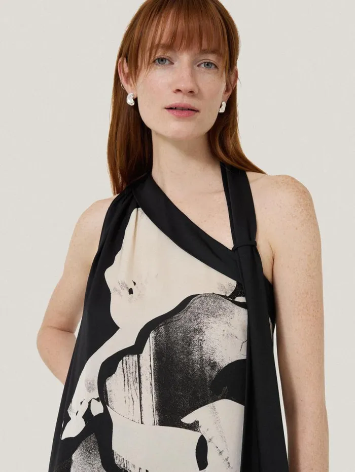Collage Print Scarf Dress Monochrome Women Jigsaw Dresses and Jumpsuits