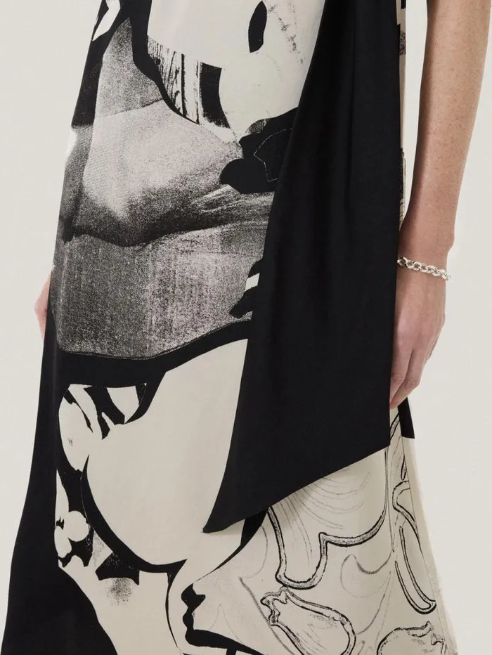 Collage Print Scarf Dress Monochrome Women Jigsaw Dresses and Jumpsuits
