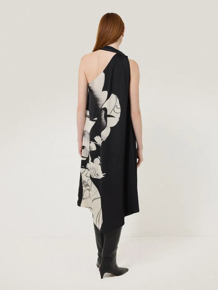 Collage Print Scarf Dress Monochrome Women Jigsaw Dresses and Jumpsuits