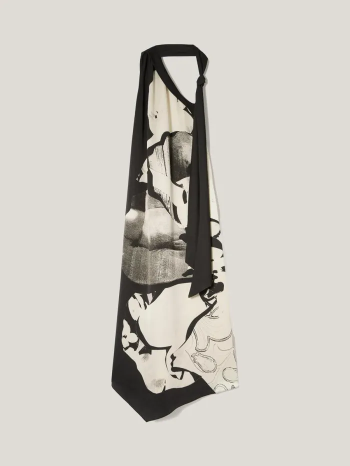 Collage Print Scarf Dress Monochrome Women Jigsaw Dresses and Jumpsuits