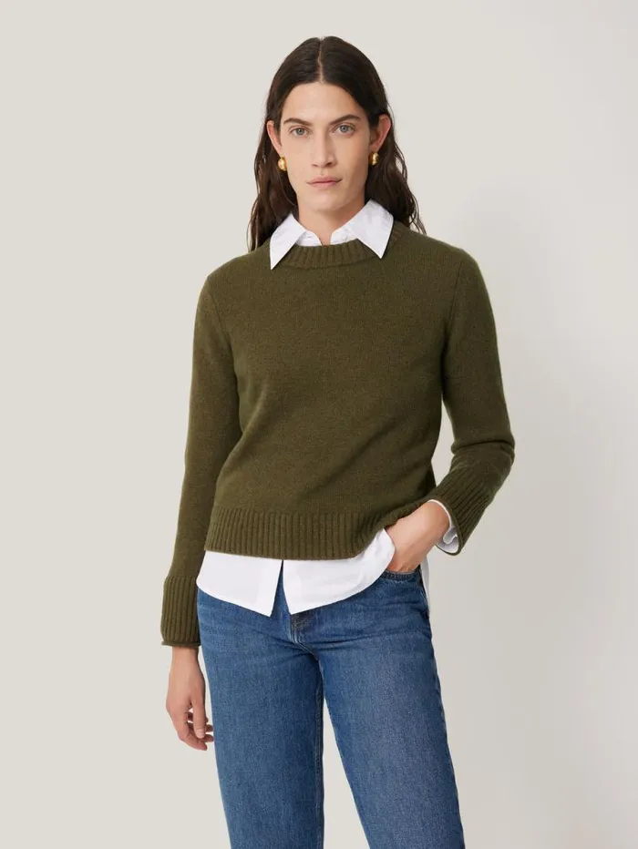 Compact Wool Cashmere Blend Jumper Khaki Women Jigsaw Knitwear and Cashmere