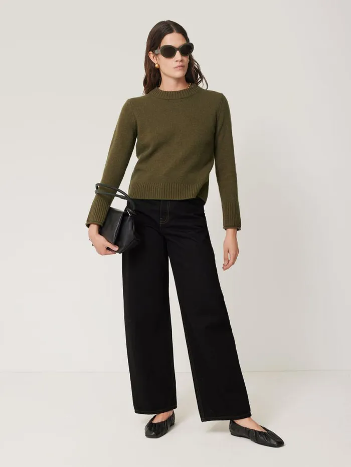 Compact Wool Cashmere Blend Jumper Khaki Women Jigsaw Knitwear and Cashmere