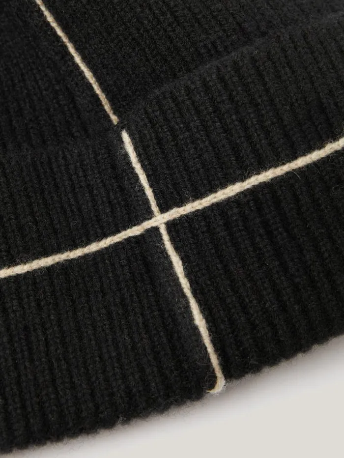 Contrast Stitch Beanie Black Women Jigsaw Knitwear and Cashmere