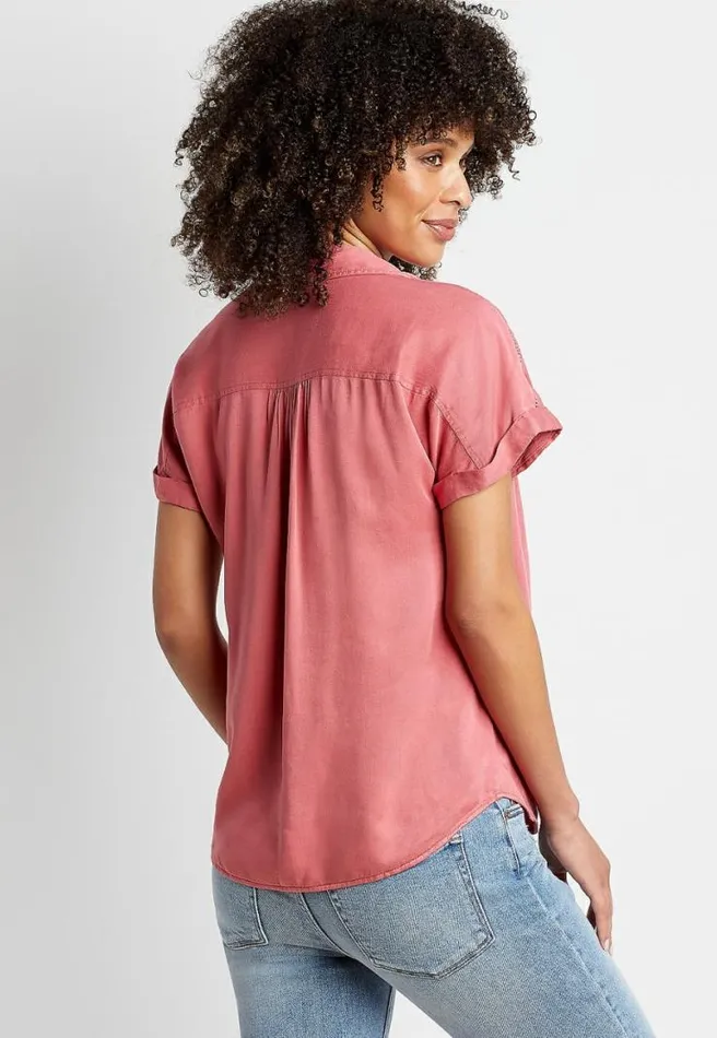 Coral Short Sleeve Utility Button Down Shirt Women Maurices Tops