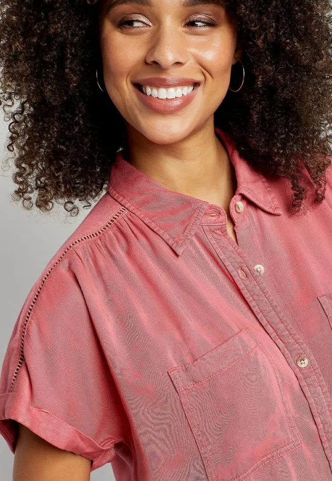 Coral Short Sleeve Utility Button Down Shirt Women Maurices Tops