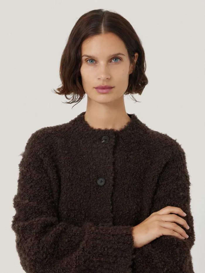 Cosy Boucle Scarf Cardi Brown Women Jigsaw Knitwear and Cashmere