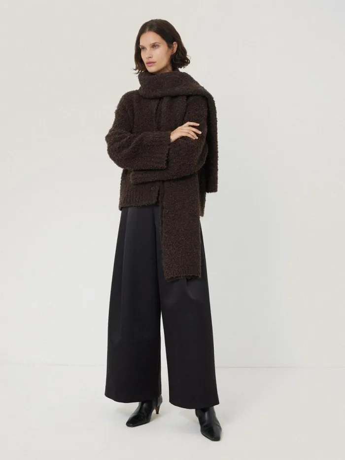 Cosy Boucle Scarf Cardi Brown Women Jigsaw Knitwear and Cashmere