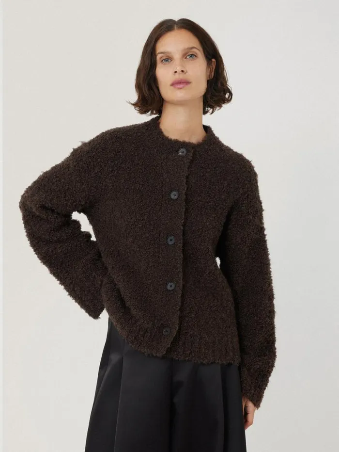 Cosy Boucle Scarf Cardi Brown Women Jigsaw Knitwear and Cashmere