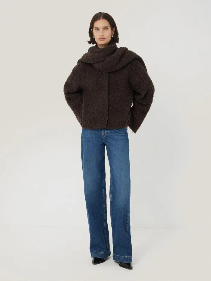 Cosy Boucle Scarf Cardi Brown Women Jigsaw Knitwear and Cashmere