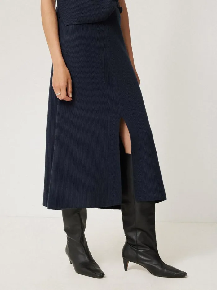 Cotton Blend Knitted Skirt Navy Women Jigsaw Knitwear and Cashmere