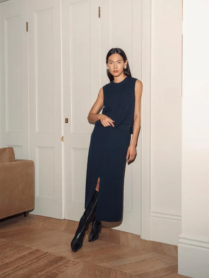 Cotton Blend Knitted Skirt Navy Women Jigsaw Knitwear and Cashmere