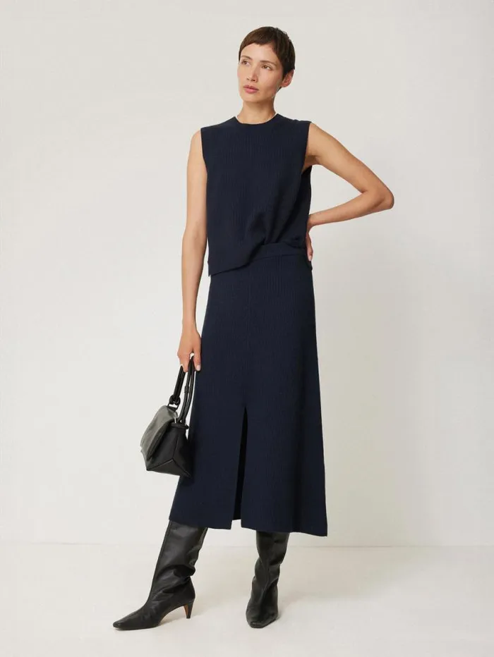 Cotton Blend Knitted Skirt Navy Women Jigsaw Knitwear and Cashmere
