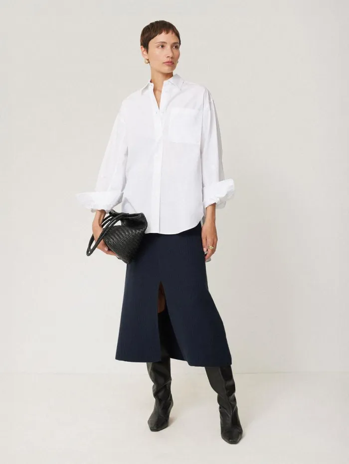 Cotton Blend Knitted Skirt Navy Women Jigsaw Knitwear and Cashmere