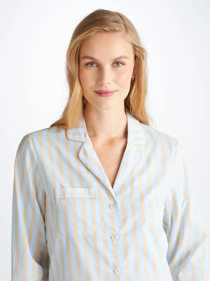 Cotton Pajamas Women Derek Rose Pajamas Amalfi 20 Cotton Batiste Blue