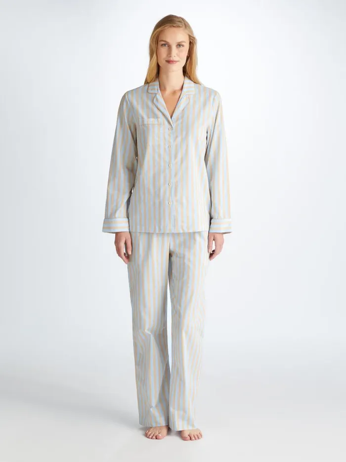 Cotton Pajamas Women Derek Rose Pajamas Amalfi 20 Cotton Batiste Blue