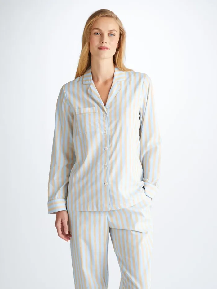 Cotton Pajamas Women Derek Rose Pajamas Amalfi 20 Cotton Batiste Blue
