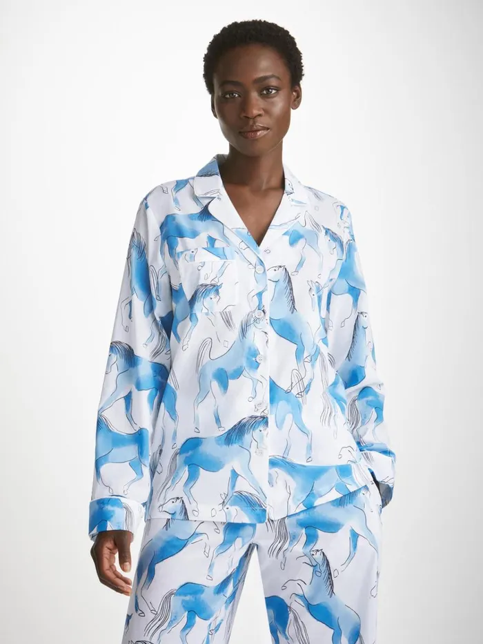 Cotton Pajamas Women Derek Rose Pajamas Ledbury 67 Cotton Batiste Blue