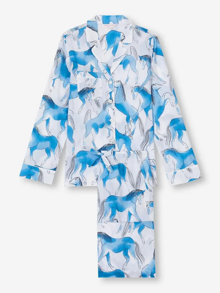 Cotton Pajamas Women Derek Rose Pajamas Ledbury 67 Cotton Batiste Blue