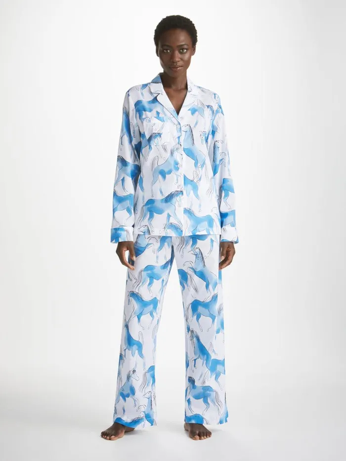 Cotton Pajamas Women Derek Rose Pajamas Ledbury 67 Cotton Batiste Blue