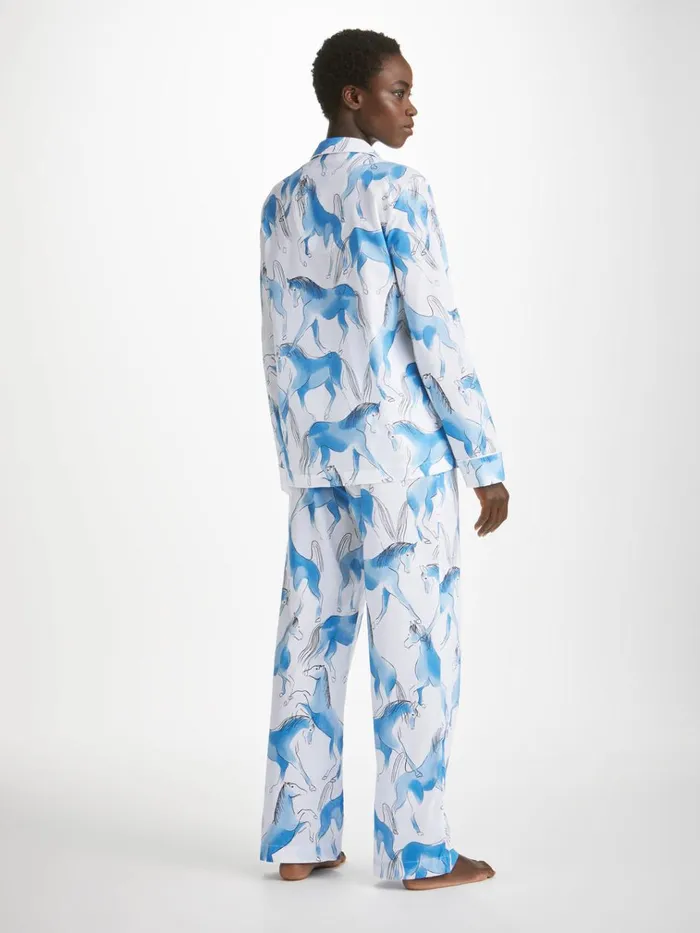 Cotton Pajamas Women Derek Rose Pajamas Ledbury 67 Cotton Batiste Blue