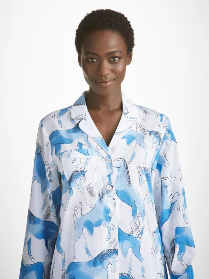 Cotton Pajamas Women Derek Rose Pajamas Ledbury 67 Cotton Batiste Blue